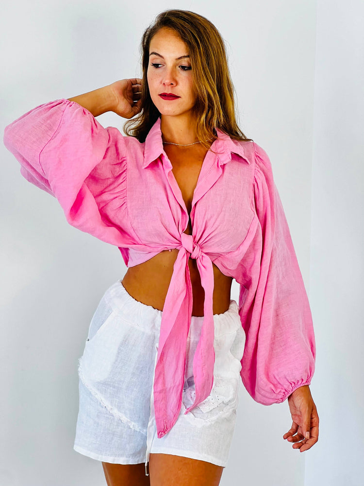Collar/Tie linen bolero