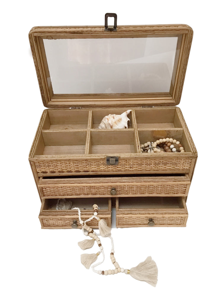 
            
                Load image into Gallery viewer, Coastal Boho Rattan Weave Jewellery Box - Tropical Interiors
            
        
