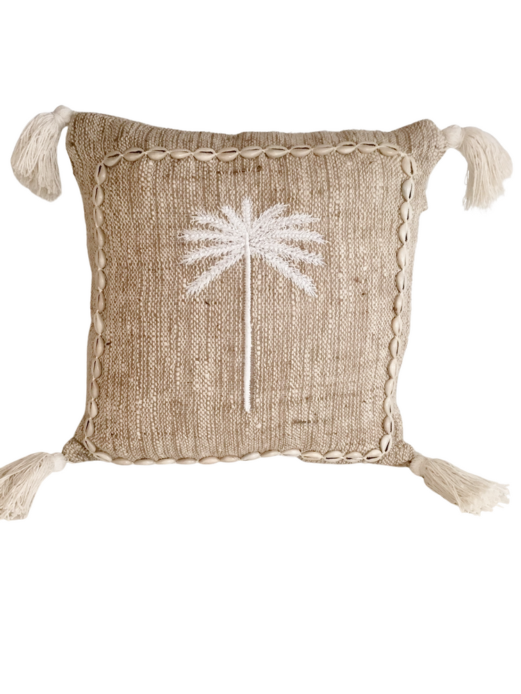 
            
                Load image into Gallery viewer, Caribbean Palms &amp;amp; Cowrie Cushion Cover - Tropical Interiors
            
        