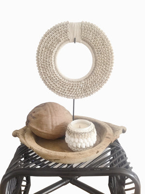 Cowrie Shell Tribal Papua Hoop Necklace on Stand - Tropical Interiors