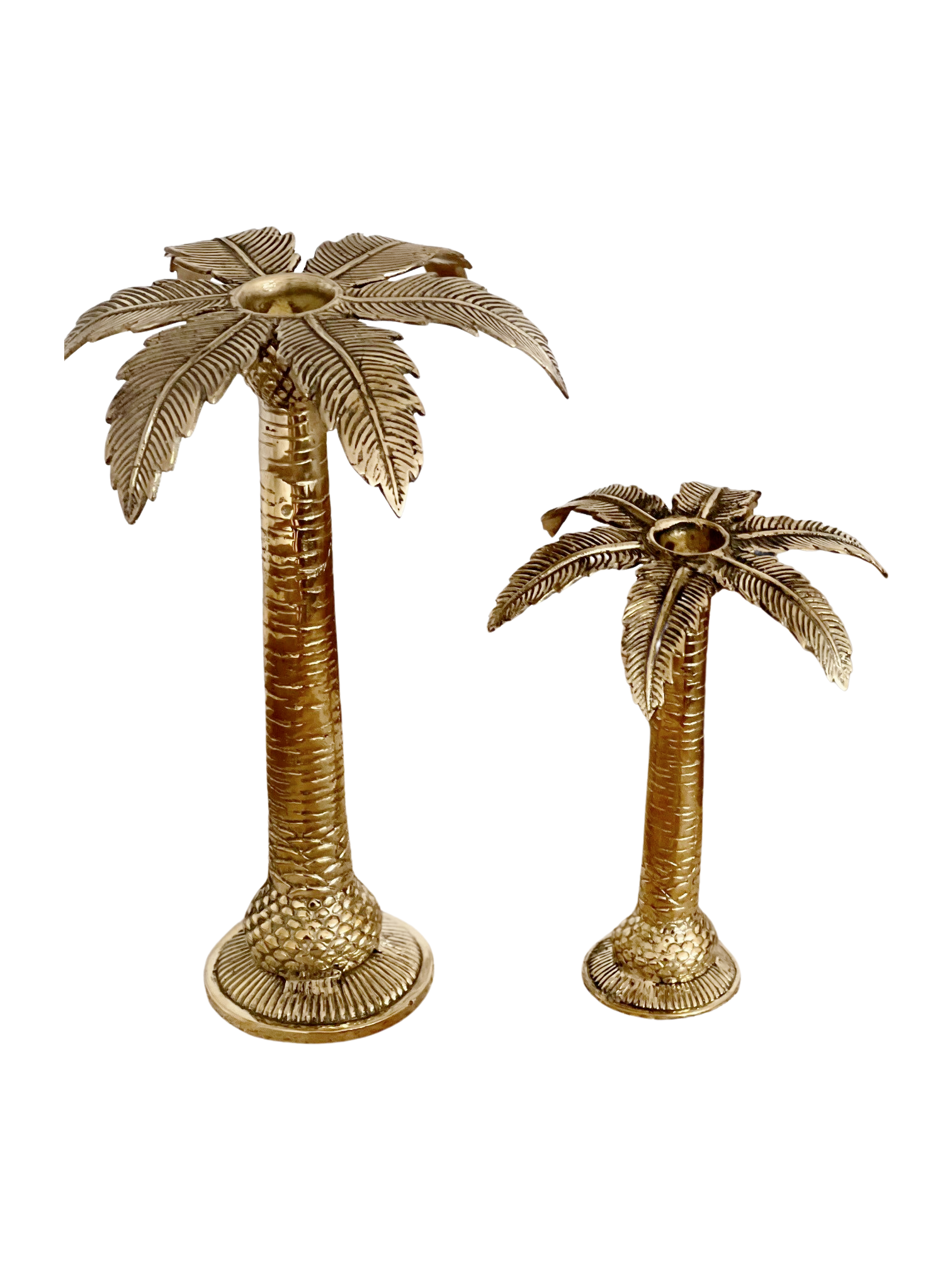 Brass Palm Tree Candle Holders Island Boho
