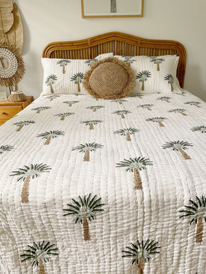 Palm Tree Kantha Quilt Set - Tropical Interiors & Island Boho