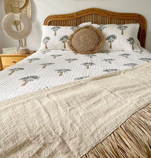 Palm Tree Kantha Quilt Set - Tropical Interiors & Island Boho